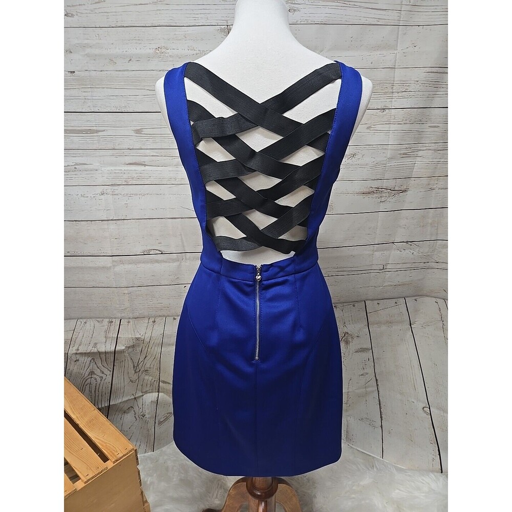 Betsey Johnson Sheath Dress Womens 8 Cobalt Blue‎ Cut Out Back Mesh V Neckline